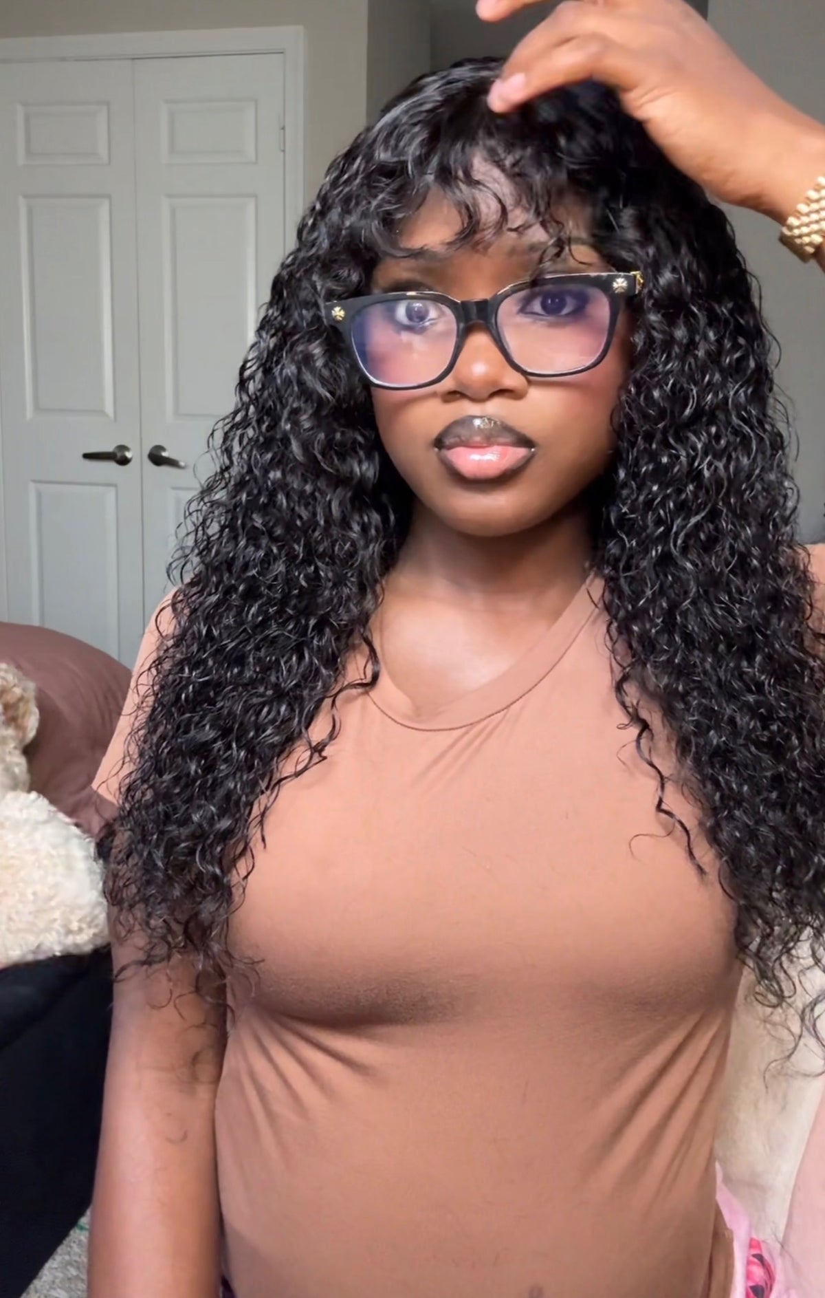 Curly Tpart Bang Water Wave 20” 180% Density Wig