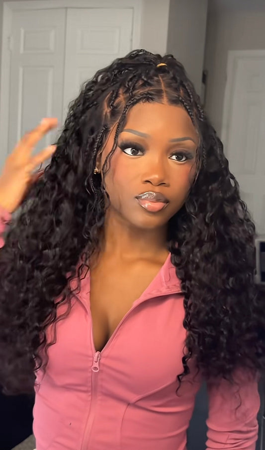 13x6 frontal 22” boho curls braided wig