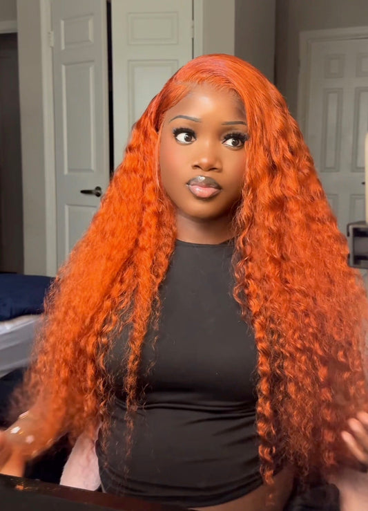 13x6 frontal 30” ginger deep wave 180% density wig